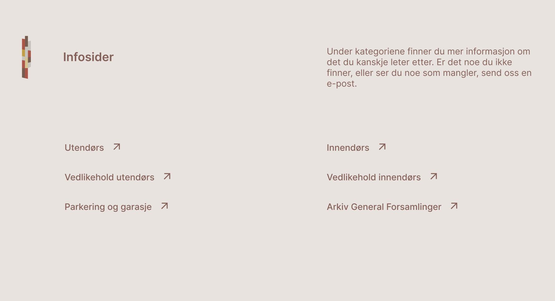 Utsnitt fra designforslaget: infosider, kontaktkort, underside og mobilversjon
